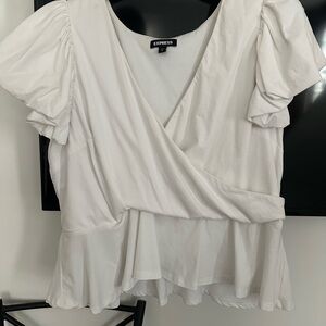 Express Women's Cream Puff Sleeve Wrap Blouse